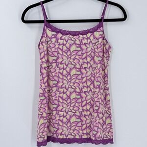 Vtg Y2k Floral Lace Trim Cami tank top Womens sz L Indie Rave layering festival